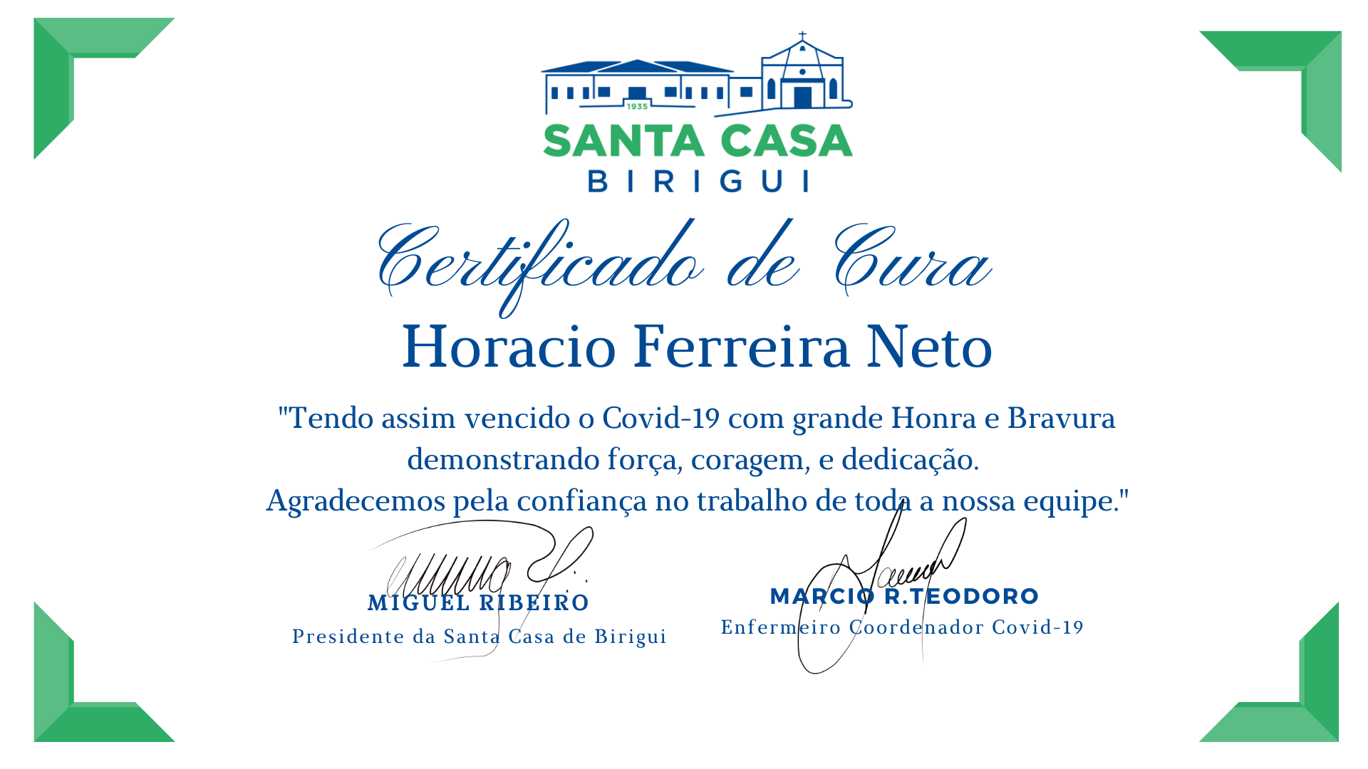 Mais um paciente venceu o Covid e voltou para sua família