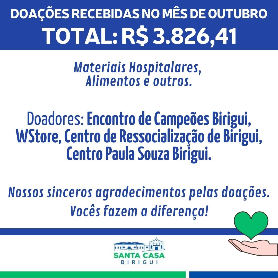 Doações Recebidas no Mês de Outubro